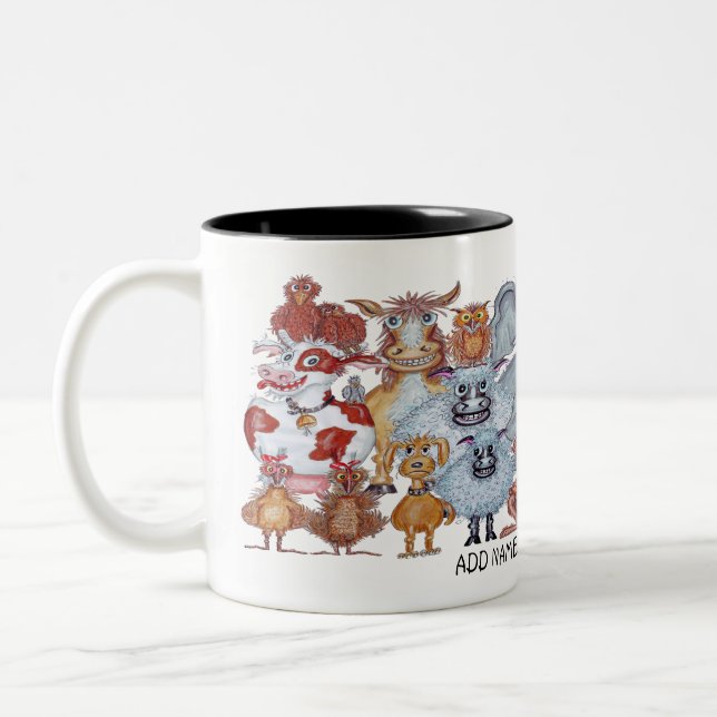 Group of smiling animals cartoon Two-Tone coffee mug (Left)