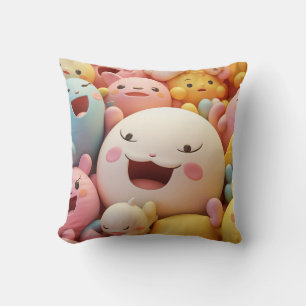 Group of soft, happy creatures in pastels cushion
