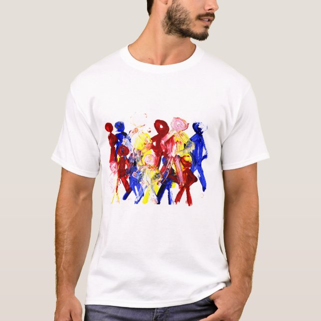 Group of standing stick figures finger painting re T-Shirt (Front)