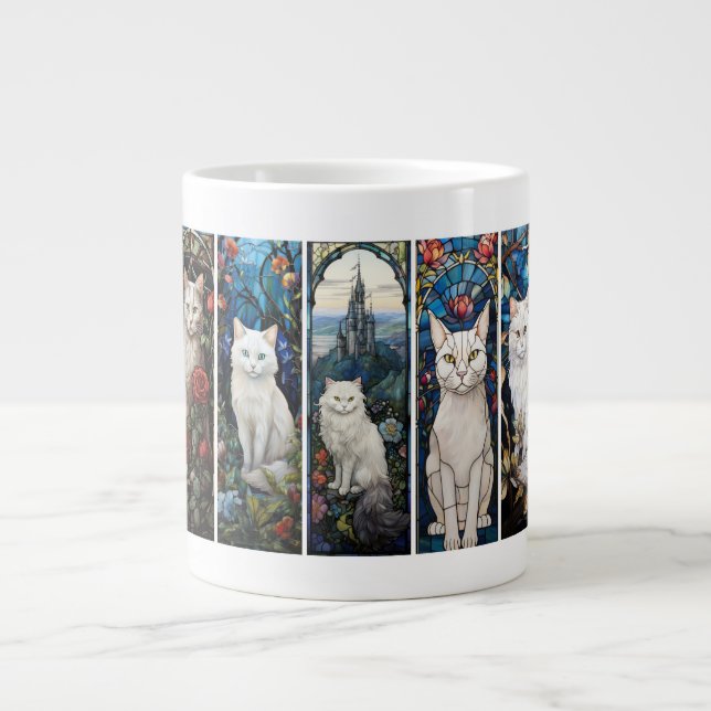 Group of White Cats Large Coffee Mug (Front)