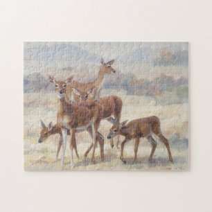Group of Wild Deer Mothers and Babies Jigsaw Puzzle
