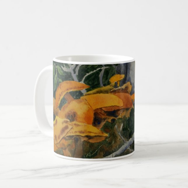 Group of wild mushroom, toadstool in woods coffee mug (Front Left)
