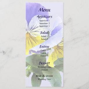 Group of Yellow and Purple Pansies Wedding Menu