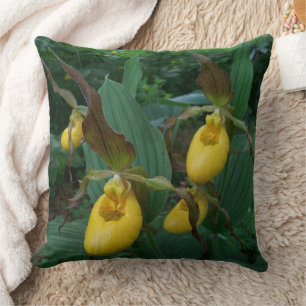 Group Of Yellow Lady's Slipper Orchid Flowers Cushion