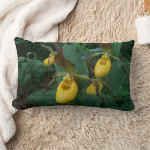 Group Of Yellow Lady's Slipper Orchid Flowers Lumbar Cushion