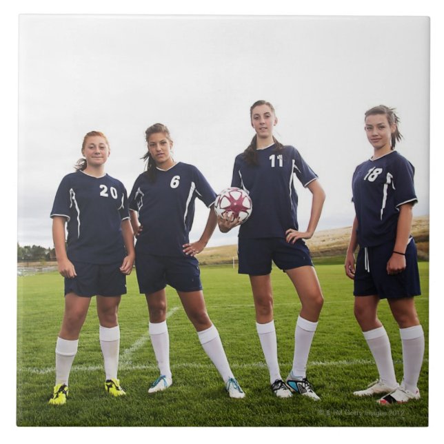 group portait of teen girl soccer players ceramic tile (Front)