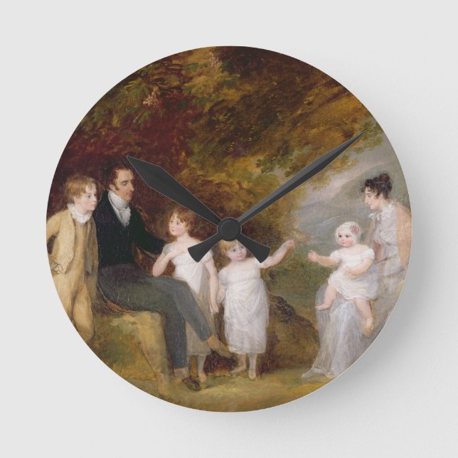 Group Portrait in a Wooded Landscape Round Clock (Front)