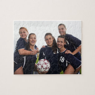 group portrait of teen girl soccer players jigsaw puzzle