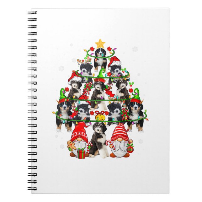 Group Santa Reindeer Elf Bernedoodles As Christmas Notebook (Front)