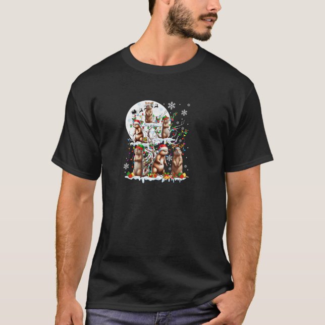 Group Santa Reindeer Elf Gophers On Tree Christmas T-Shirt (Front)