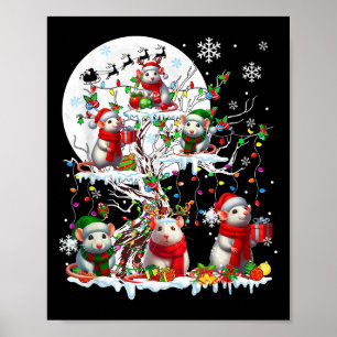 Group Santa Reindeer Elf Rats On Tree Christmas Sn Poster