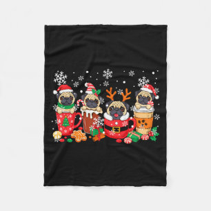 Group Santa Reindeer Pugs In Coffee C Christmas  Fleece Blanket