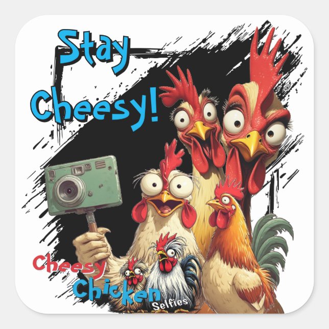 "Group Selfie Sticker" Chessy Chicken Selfies Square Sticker (Front)