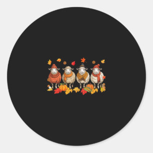 Group Sheeps Thanksgiving Fall Leaves Pumpkins Far Classic Round Sticker