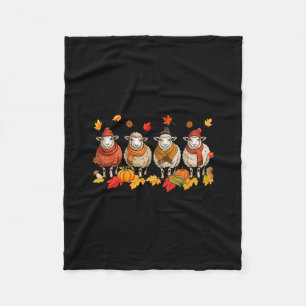 Group Sheeps Thanksgiving Fall Leaves Pumpkins Far Fleece Blanket