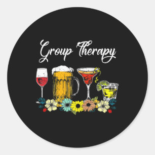 Group Therapy Floral Drink Gles Mental Health Wome Classic Round Sticker