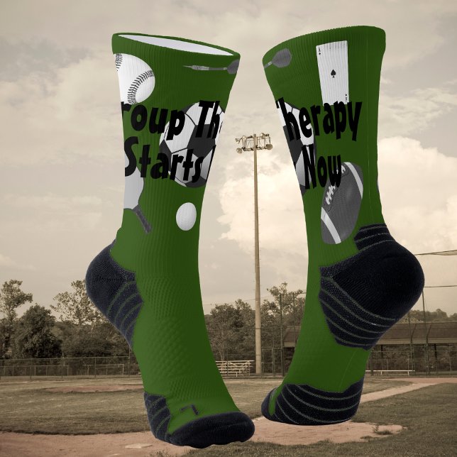 Group Therapy Starts Now Green Black Typography Socks (Creator Uploaded)