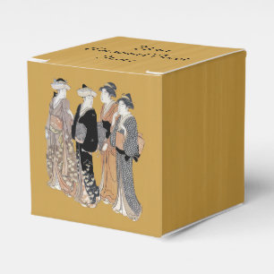 Group Vintage Japanese Geisha Women Golden Yellow Favour Box