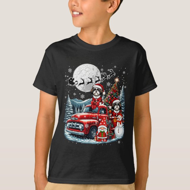 Group Xmas Gnome Snowman Santa Shih Tzus On Ckup T T-Shirt (Front)