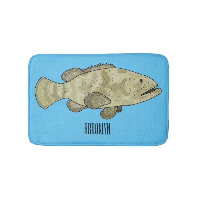 Grouper fish cartoon illustration bath mat (Front)