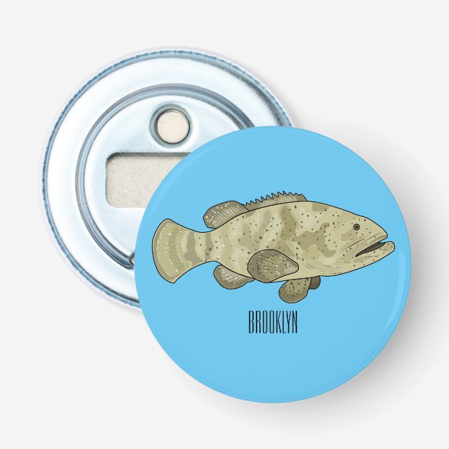 Grouper fish cartoon illustration bottle opener (Front)