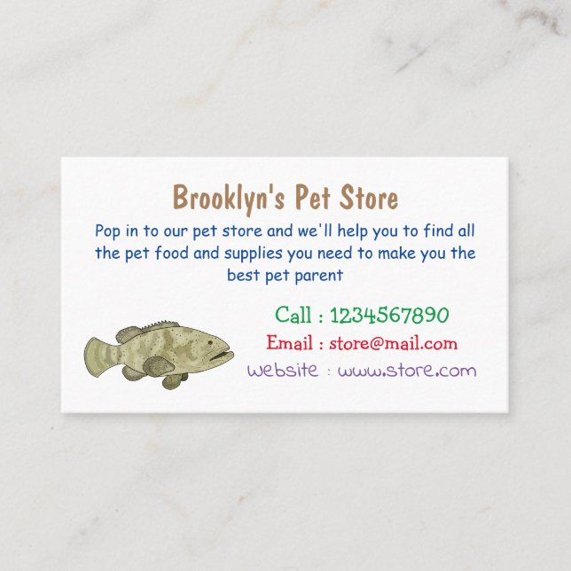 Grouper fish cartoon illustration business card (Front)