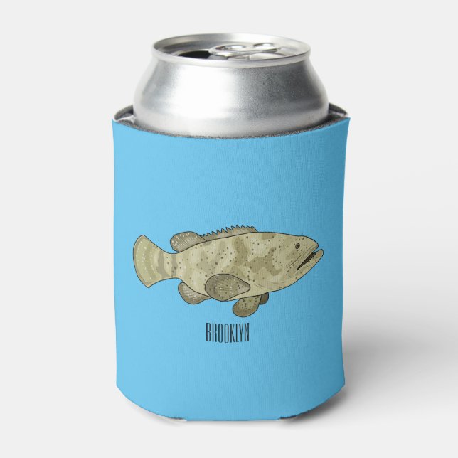 Grouper fish cartoon illustration can cooler (Can Front)