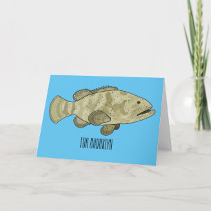 Grouper fish cartoon illustration card