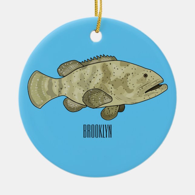 Grouper fish cartoon illustration ceramic ornament (Front)