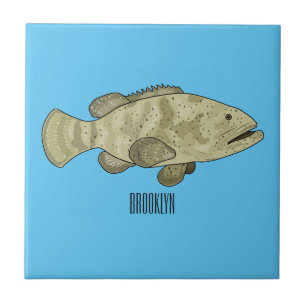 Grouper fish cartoon illustration ceramic tile