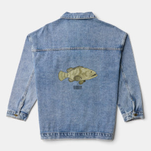 Grouper fish cartoon illustration denim jacket
