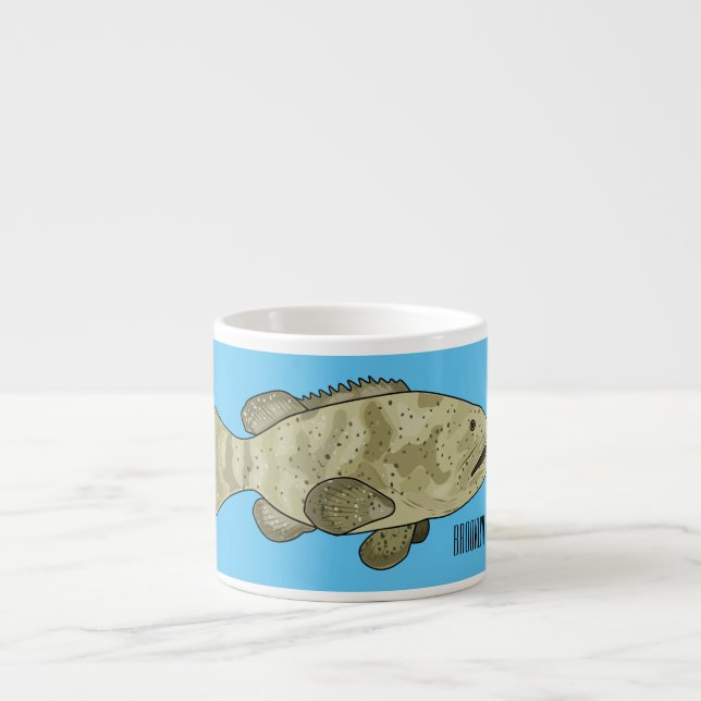 Grouper fish cartoon illustration espresso cup (Front)