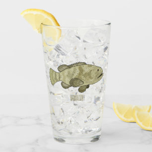Grouper fish cartoon illustration glass