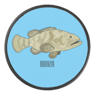 Grouper fish cartoon illustration hockey puck