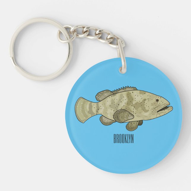 Grouper fish cartoon illustration key ring (Front)