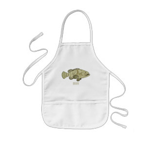 Grouper fish cartoon illustration kids apron