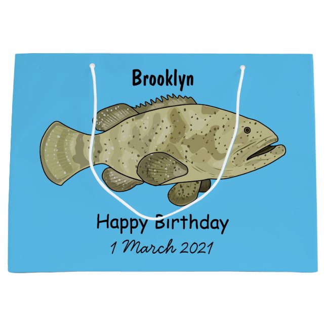 Grouper fish cartoon illustration large gift bag (Front)