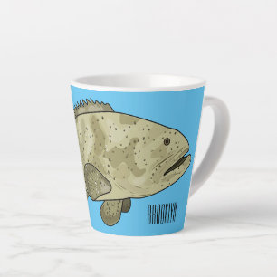 Grouper fish cartoon illustration latte mug