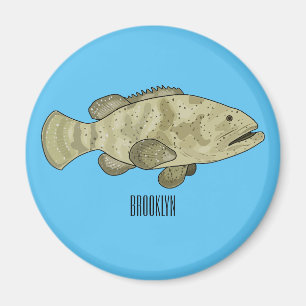 Grouper fish cartoon illustration magnet