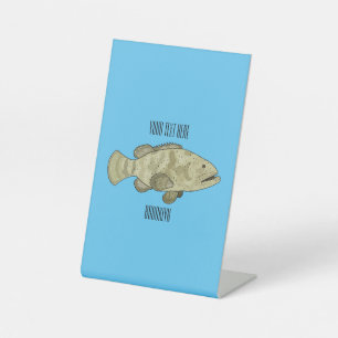 Grouper fish cartoon illustration pedestal sign