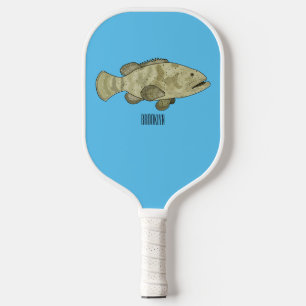 Grouper fish cartoon illustration pickleball paddle
