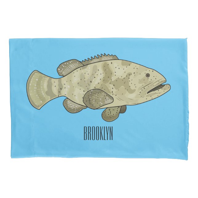 Grouper fish cartoon illustration pillowcase (Front)