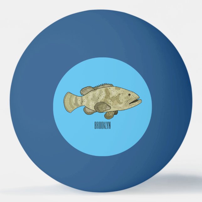 Grouper fish cartoon illustration ping pong ball (Front)