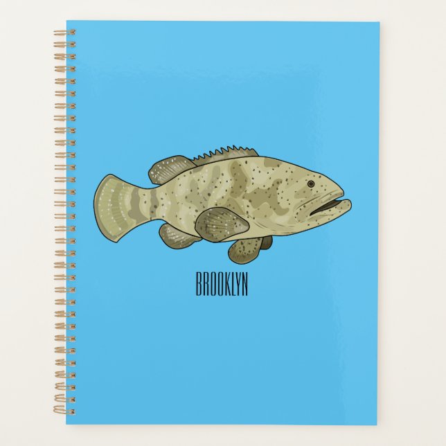 Grouper fish cartoon illustration planner (Front)