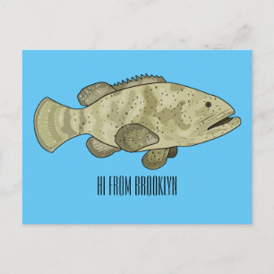 Grouper fish cartoon illustration postcard