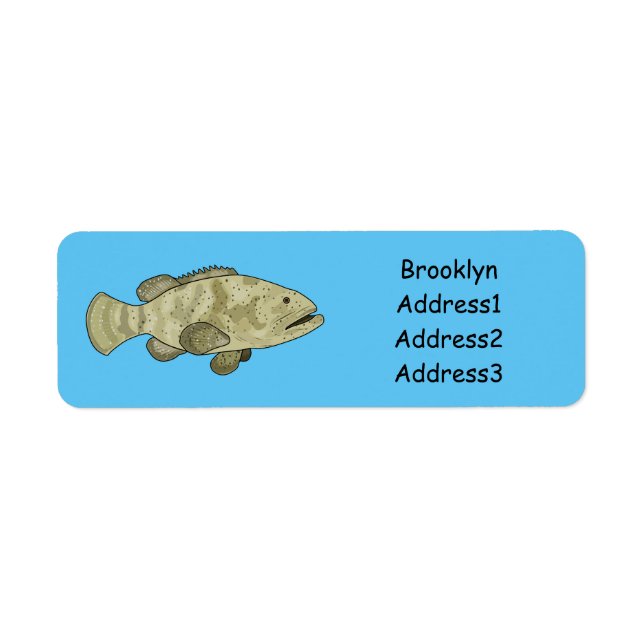 Grouper fish cartoon illustration return address label (Front)