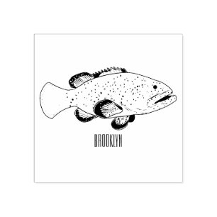 Grouper fish cartoon illustration rubber stamp