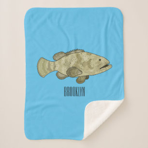 Grouper fish cartoon illustration sherpa blanket