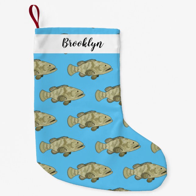 Grouper fish cartoon illustration small christmas stocking (Front)