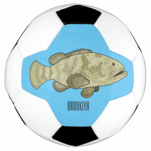 Grouper fish cartoon illustration soccer ball